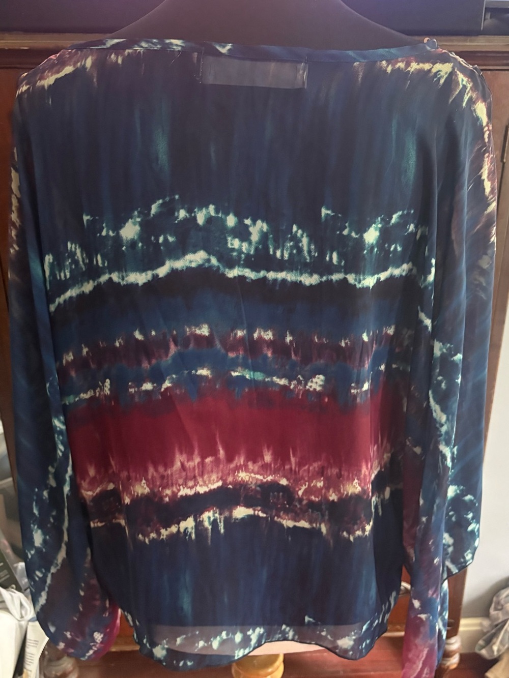 Vintage Havana Tie-Dye Long Sleeve Blouse - Navy & Burgundy - Picture 2 of 6